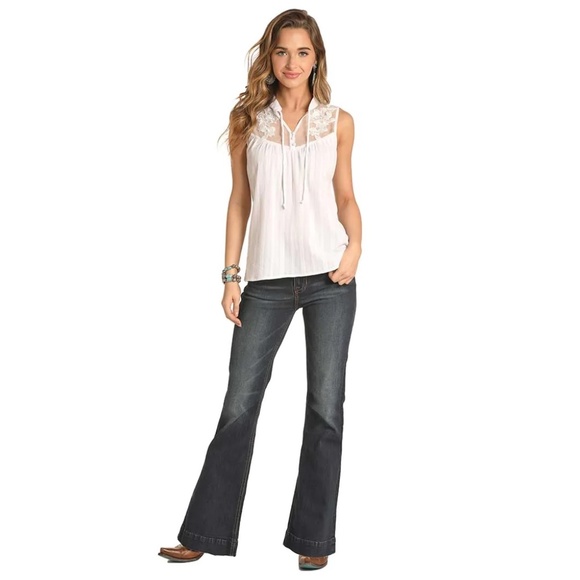 Boho western cowgirl cute embroidered white blouse XL - Picture 3 of 4